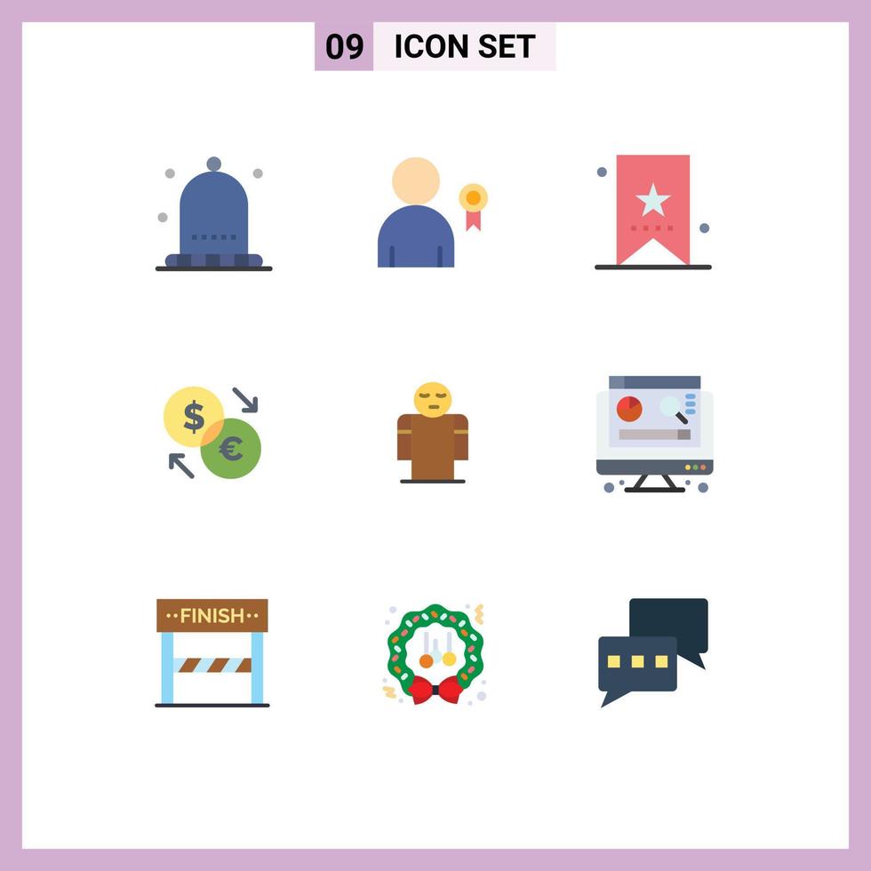 Pictogram Set of 9 Simple Flat Colors of euro exchange book currency ui Editable Vector Design Elements