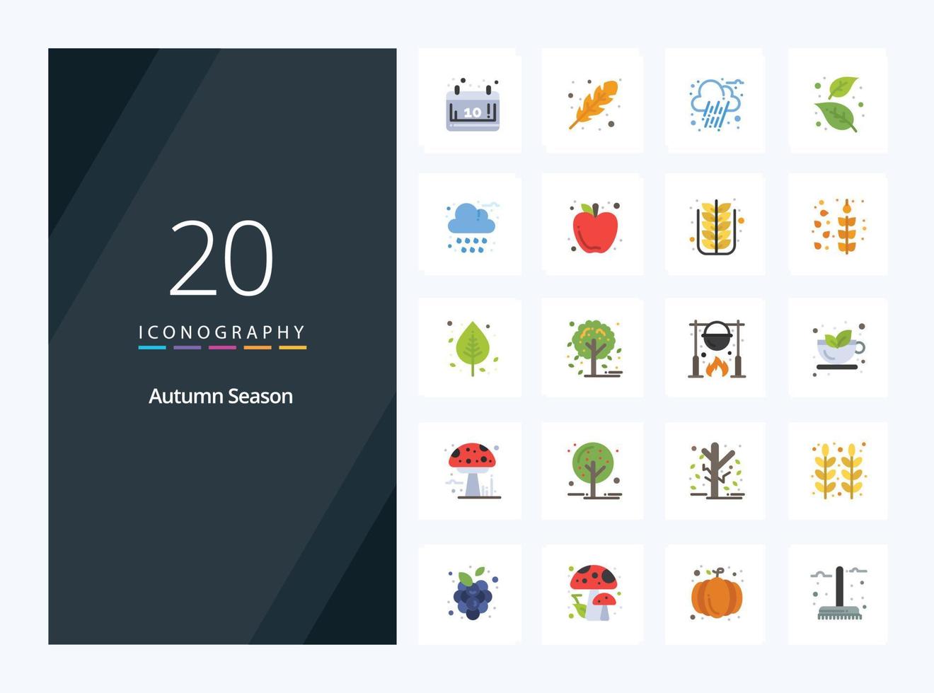 20 icono de color plano de otoño para presentación vector