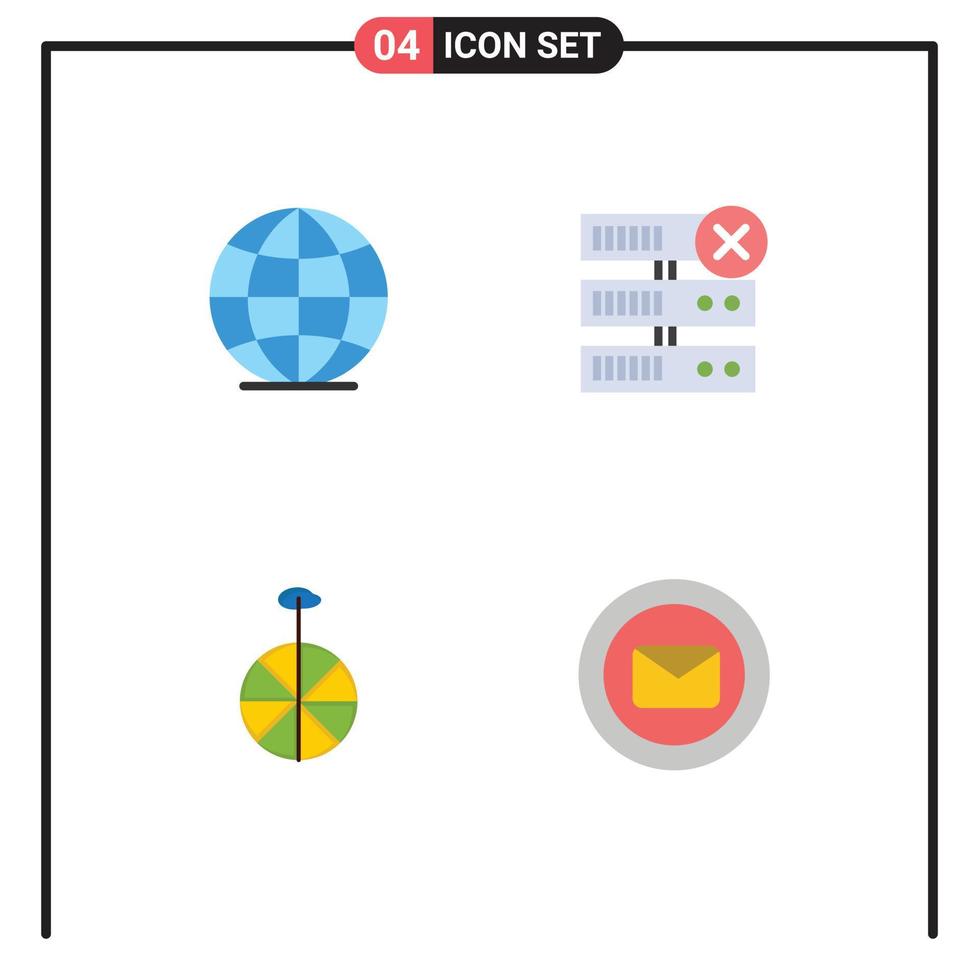 conjunto de pictogramas de 4 iconos planos simples de rueda de base de datos de chat global compatible con elementos de diseño vectorial editables vector