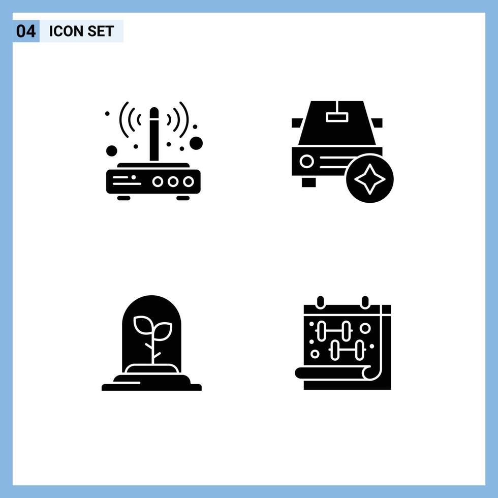 Stock Vector Icon Pack of 4 Line Signs and Symbols for modem technology connection important plant Editable Vector Design Elements