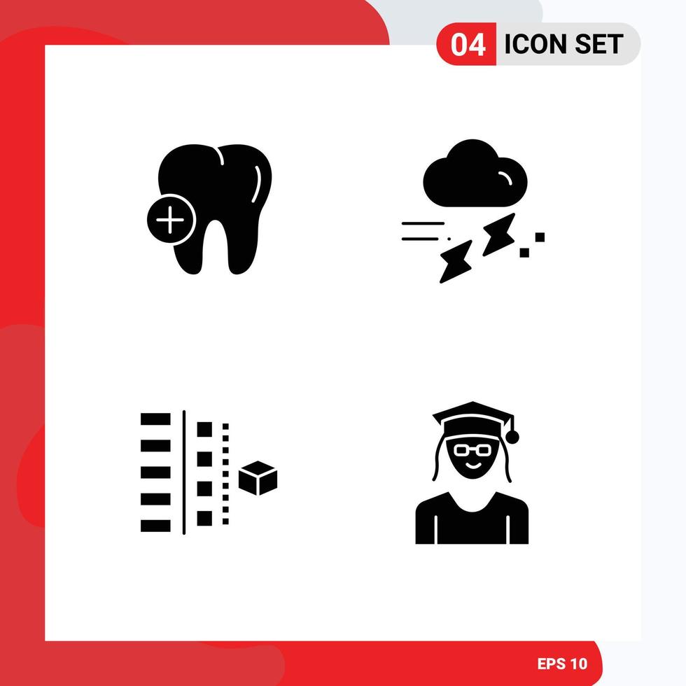 Editable Vector Line Pack of 4 Simple Solid Glyphs of hospital phases cloud rainy planning Editable Vector Design Elements