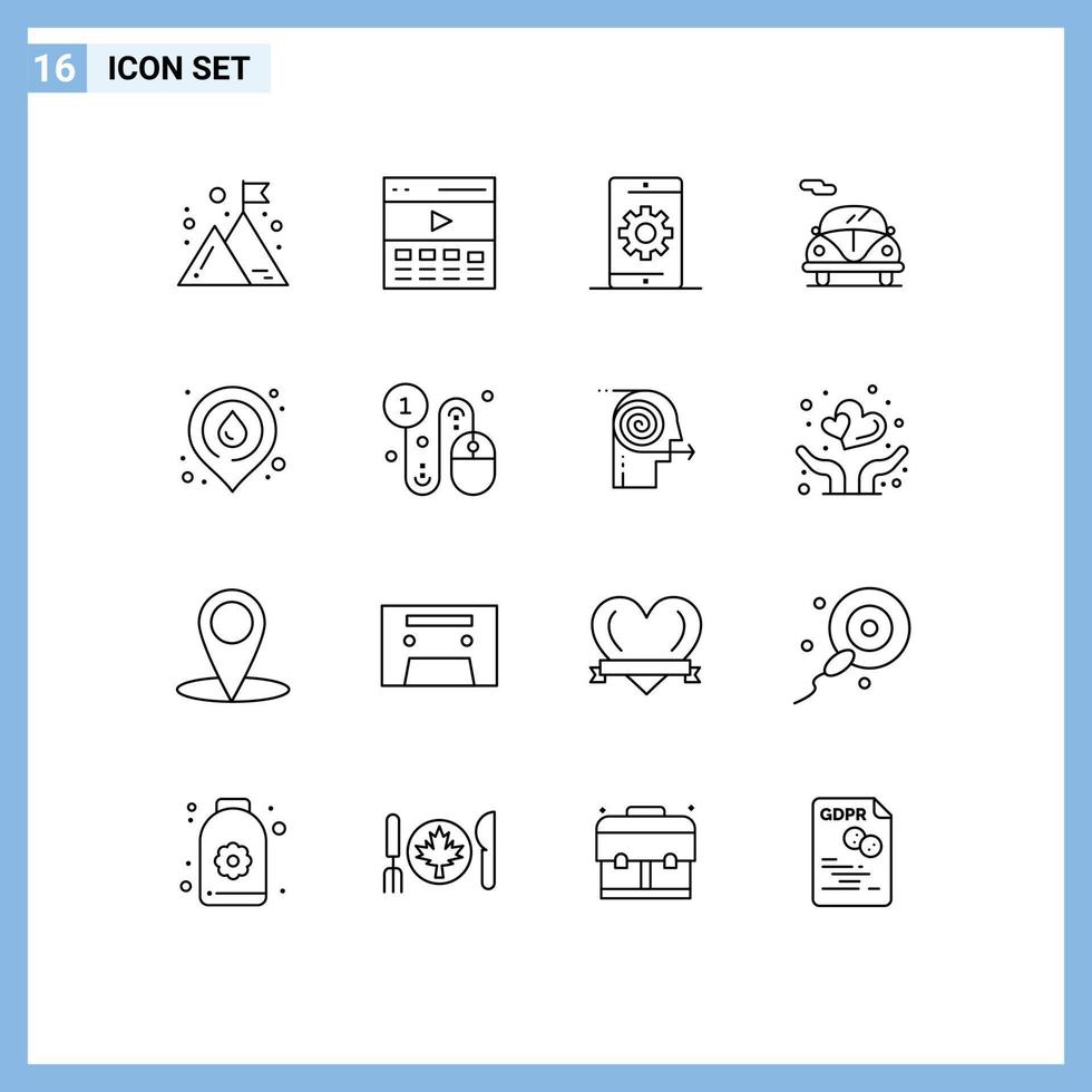 16 Creative Icons Modern Signs and Symbols of fire car user automobile phone Editable Vector Design Elements