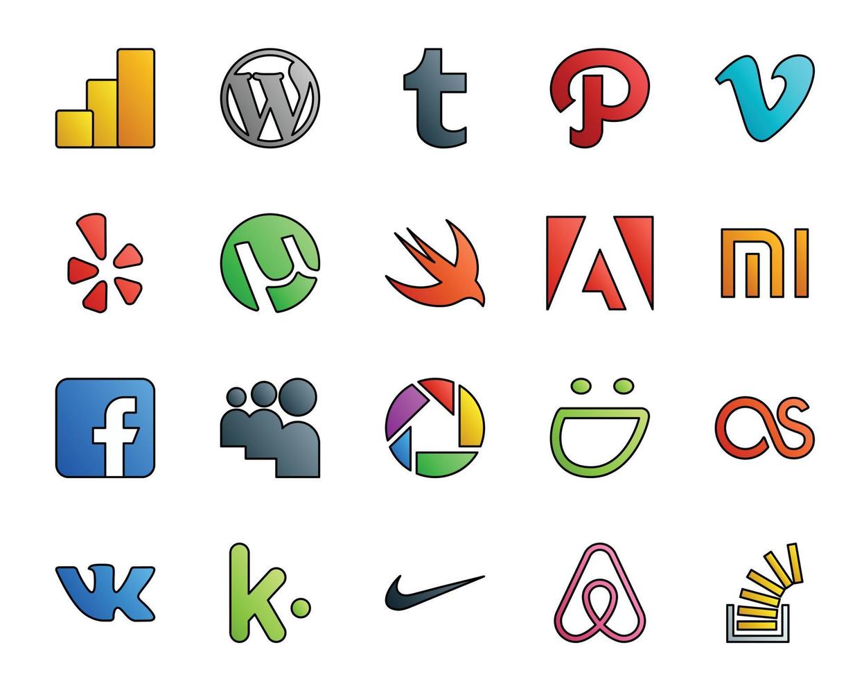 20 Social Media Icon Pack Including vk smugmug utorrent picasa facebook vector