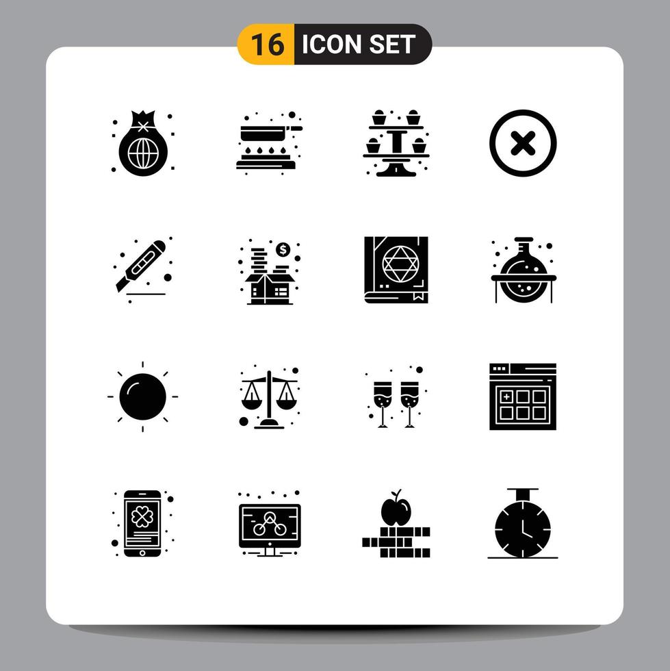 Pictogram Set of 16 Simple Solid Glyphs of cutter ui fry canceled cupsakes Editable Vector Design Elements