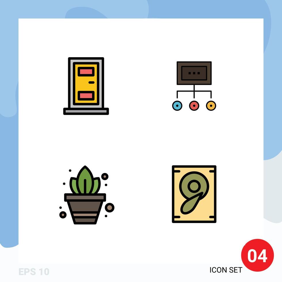 Mobile Interface Filledline Flat Color Set of 4 Pictograms of construction plan network graph gardening Editable Vector Design Elements