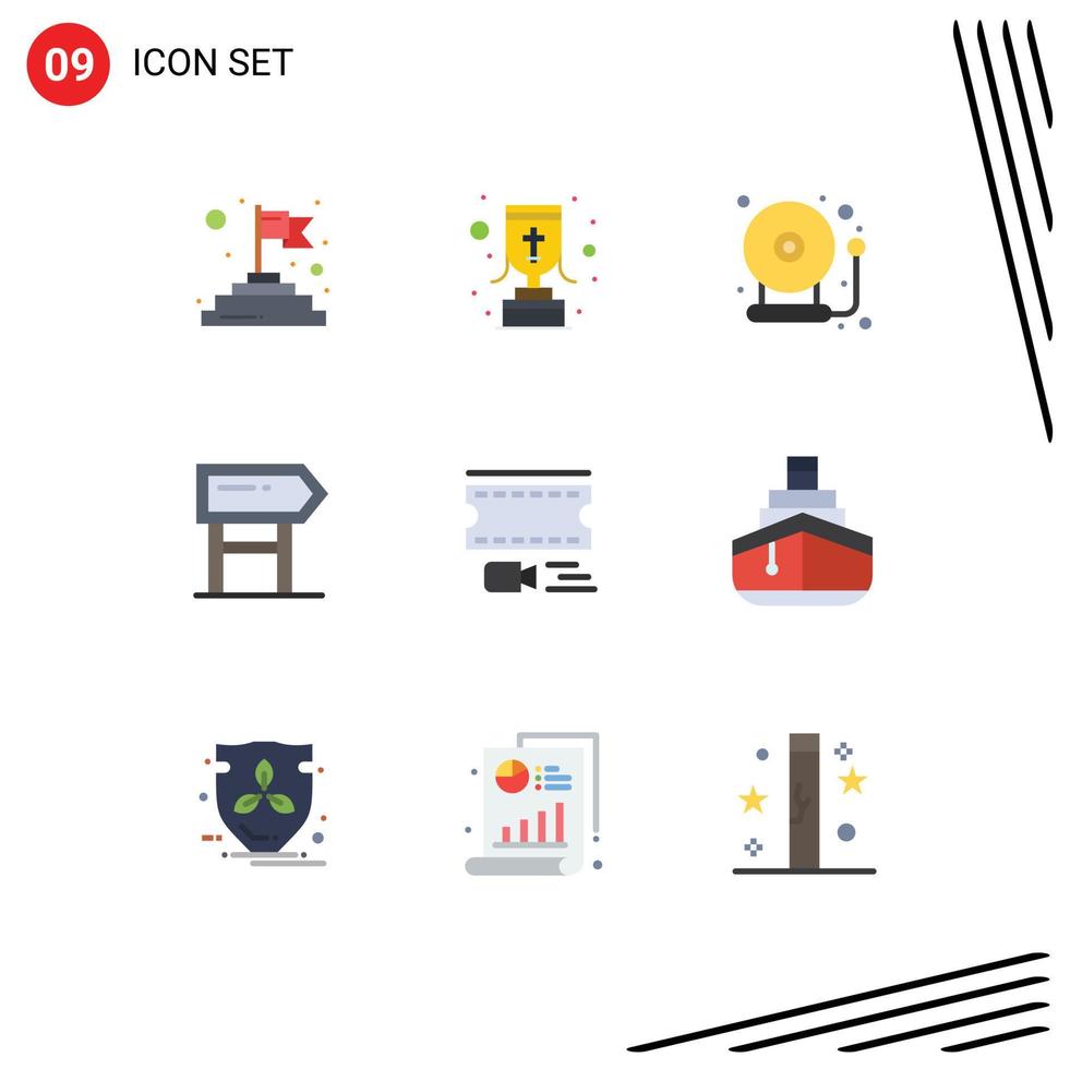 Set of 9 Vector Flat Colors on Grid for film reel animation bell motivation board Editable Vector Design Elements