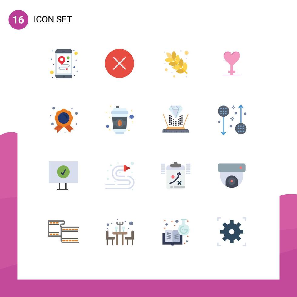 Pack of 16 creative Flat Colors of coffee champion grain badge symbol Editable Pack of Creative Vector Design Elements
