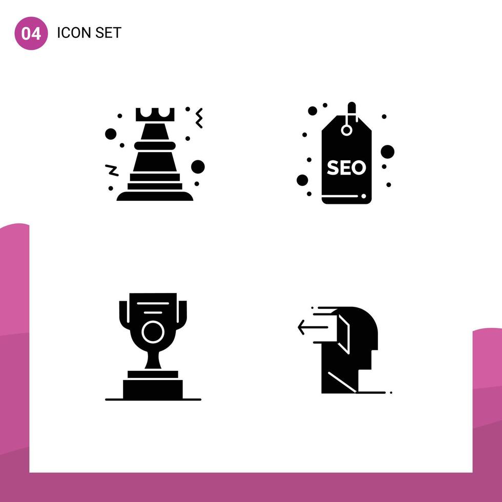 conjunto de glifos sólidos de interfaz móvil de 4 pictogramas de elementos de diseño de vector editables de premio de seo de roca de peón