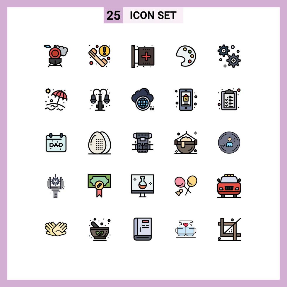 paquete de iconos de vector de stock de 25 signos y símbolos de línea para herramientas de enfermedad de ajuste de equipo de playa elementos de diseño de vector editables en color