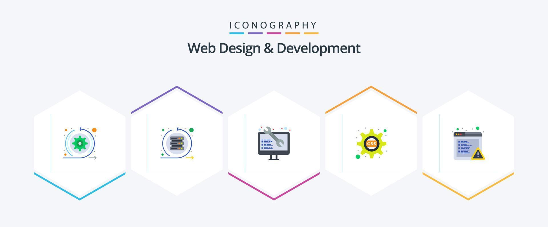 Web Design And Development 25 Flat icon pack including css gear. cog. server. cascading. web development vector