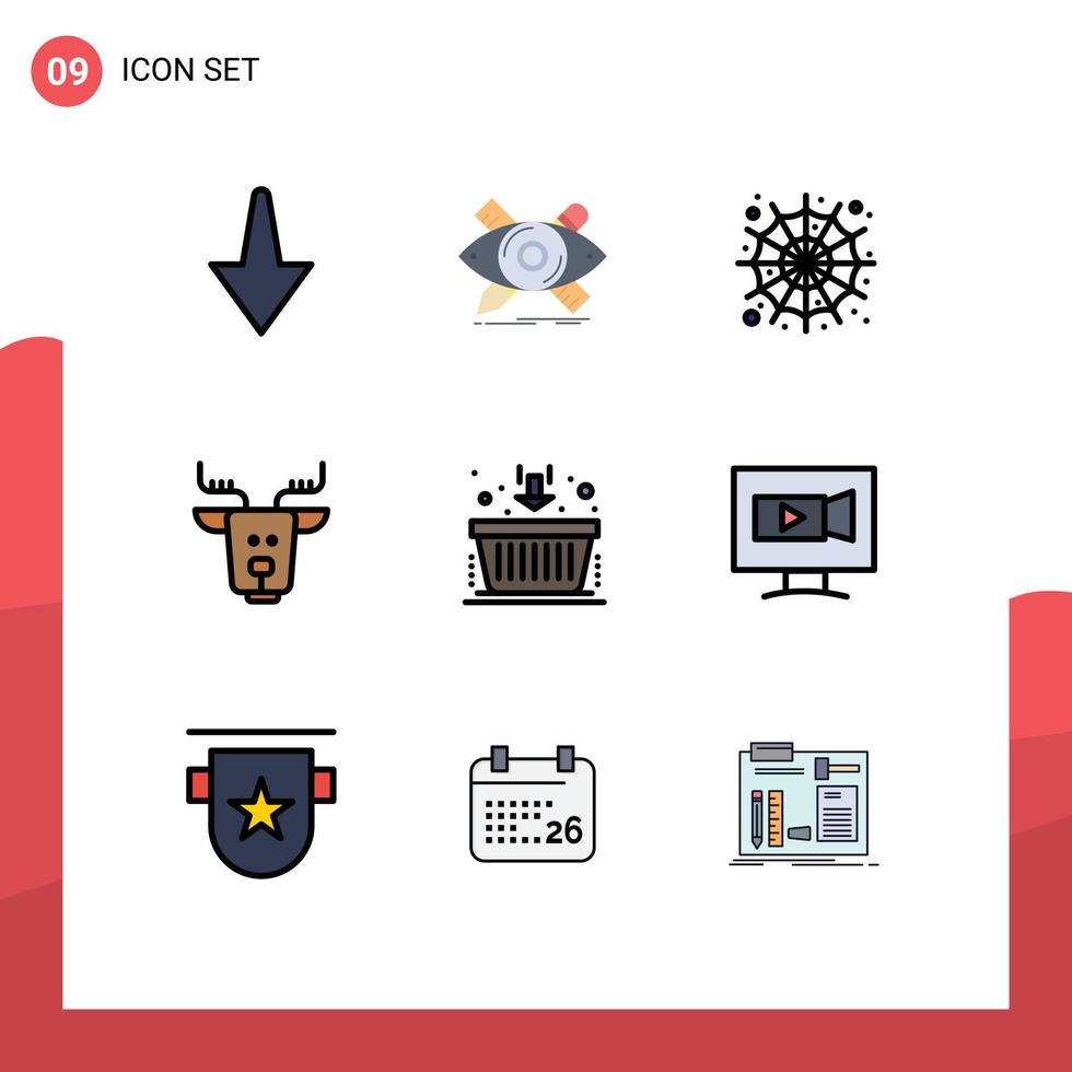 Universal Icon Symbols Group of 9 Modern Filledline Flat Colors of finance basket spider reindeer arctic Editable Vector Design Elements