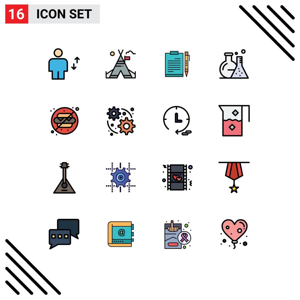 Mobile Interface Flat Color Filled Line Set of 16 Pictograms of flask sheet american planning file Editable Creative Vector Design Elements