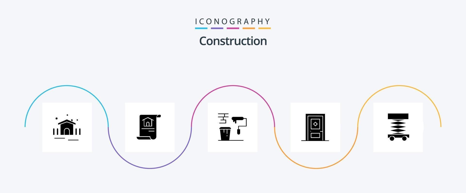 Construction Glyph 5 Icon Pack Including construction. construction. brush. build. tools vector