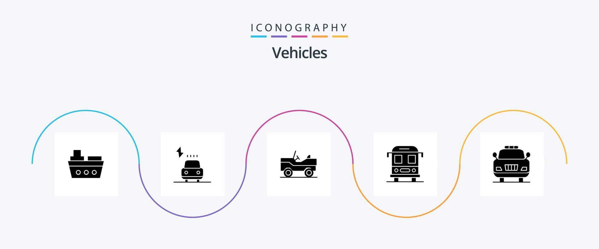 paquete de iconos de glifo 5 de vehículos que incluye . emergencia. militar. auto. escuela vector