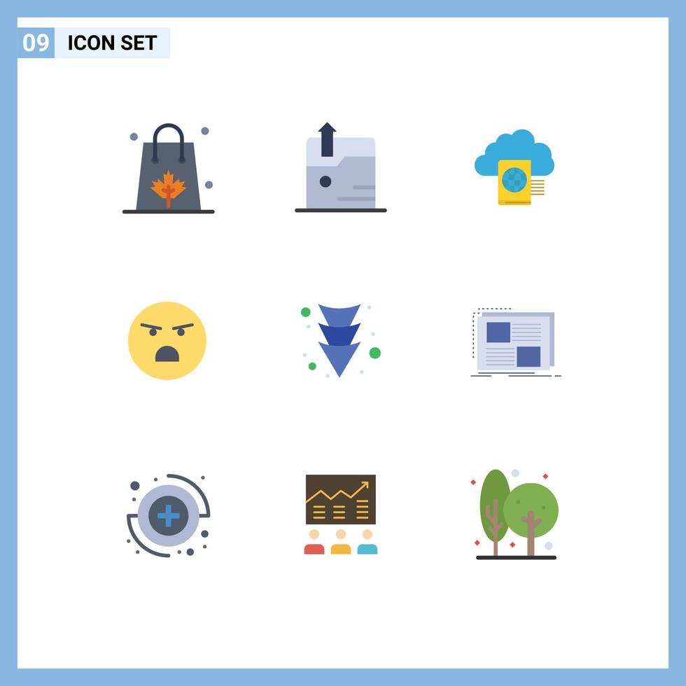 9 Thematic Vector Flat Colors and Editable Symbols of down feeling cloud faint emoji Editable Vector Design Elements