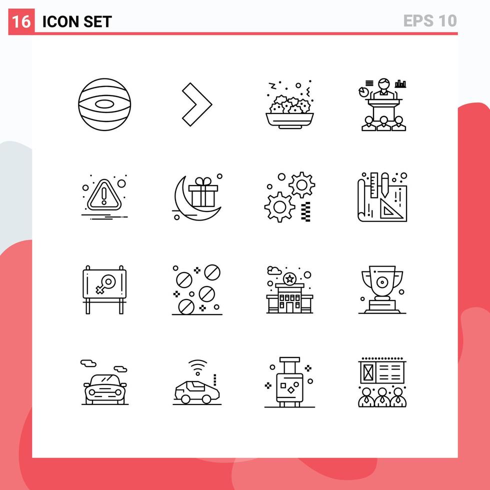 Pack of 16 creative Outlines of attention caution eat alert presentation Editable Vector Design Elements