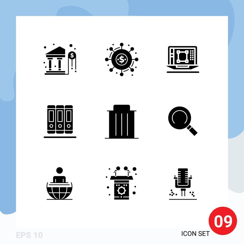 Modern Set of 9 Solid Glyphs Pictograph of delete education funds books enhance Editable Vector Design Elements