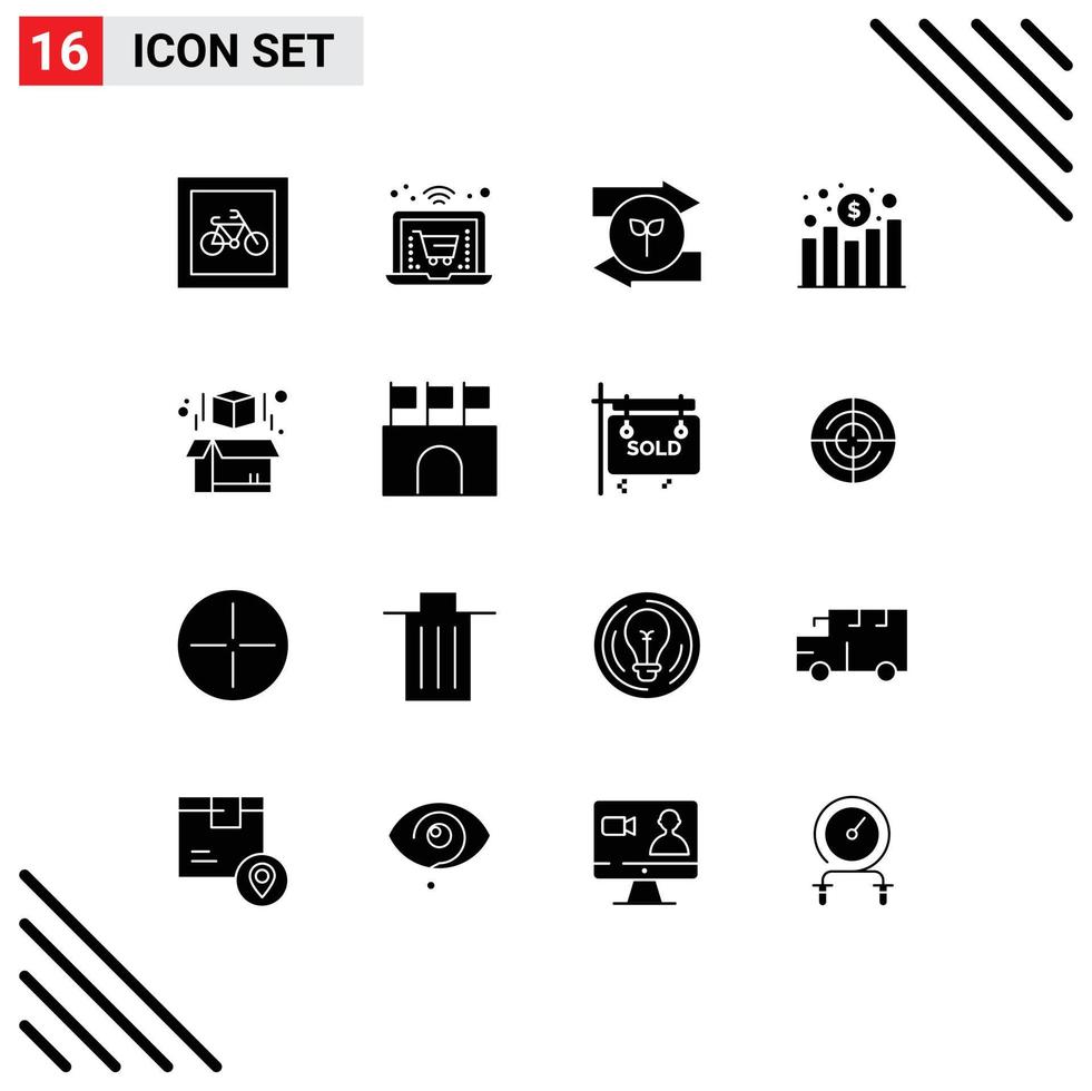 Pack of 16 Modern Solid Glyphs Signs and Symbols for Web Print Media such as model revenue arrow profit chart Editable Vector Design Elements