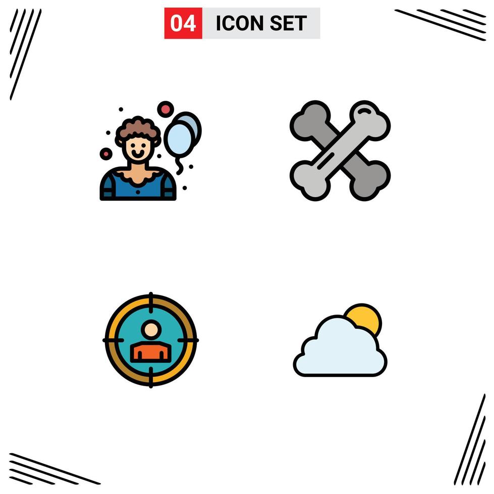 4 User Interface Filledline Flat Color Pack of modern Signs and Symbols of circus audience targeting bone health rheumatism cloud Editable Vector Design Elements