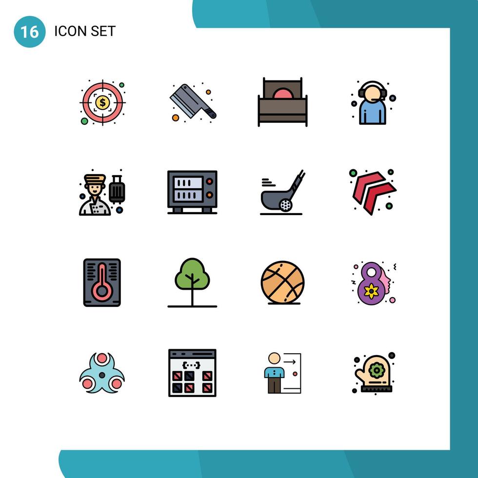 16 Flat Color Filled Line concept for Websites Mobile and Apps bell boy support furnishings customer support customer Editable Creative Vector Design Elements