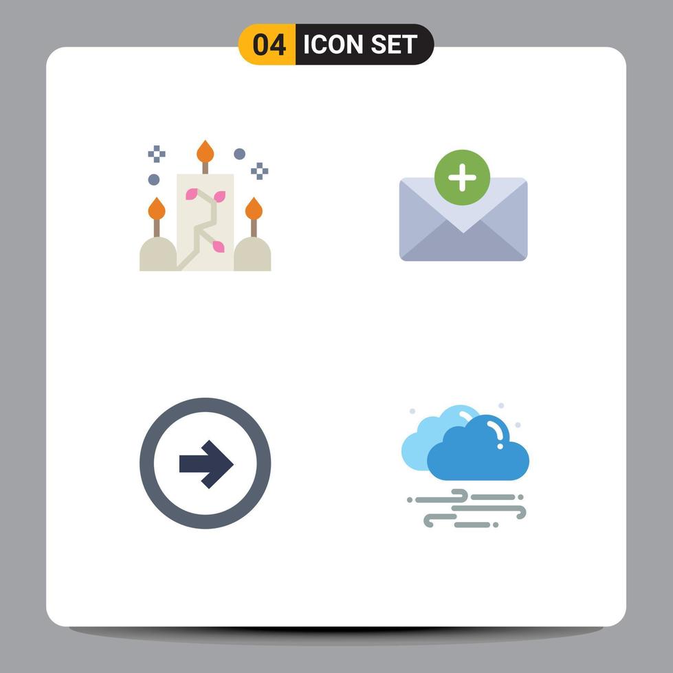 Set of 4 Vector Flat Icons on Grid for candle user ornamental mail right Editable Vector Design Elements