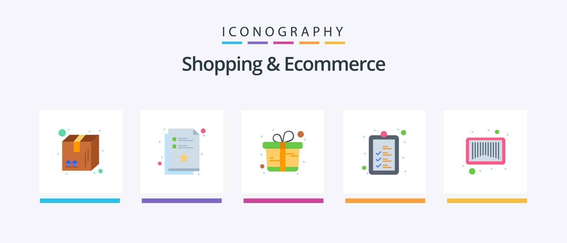 Shopping And Ecommerce Flat 5 Icon Pack Including barcode. product. wish list. list. gift box. Creative Icons Design vector