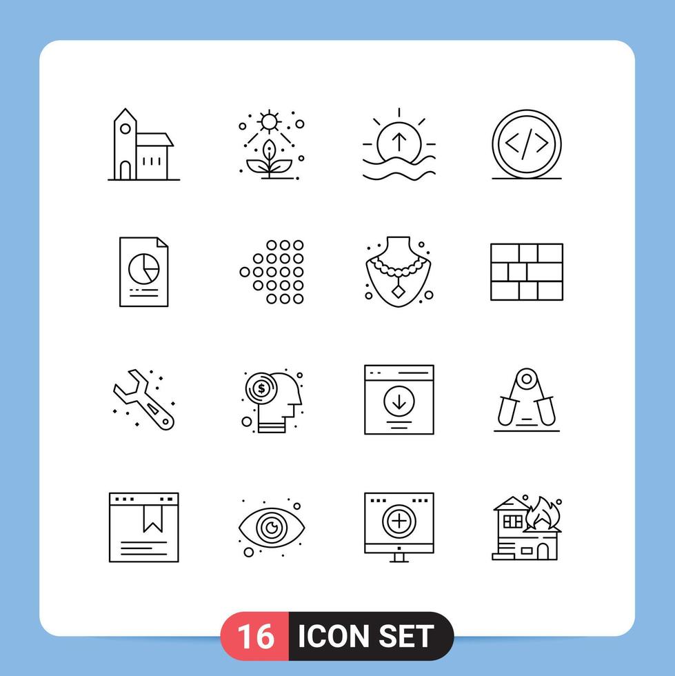 Pack of 16 Modern Outlines Signs and Symbols for Web Print Media such as programming coding succulent code shine Editable Vector Design Elements