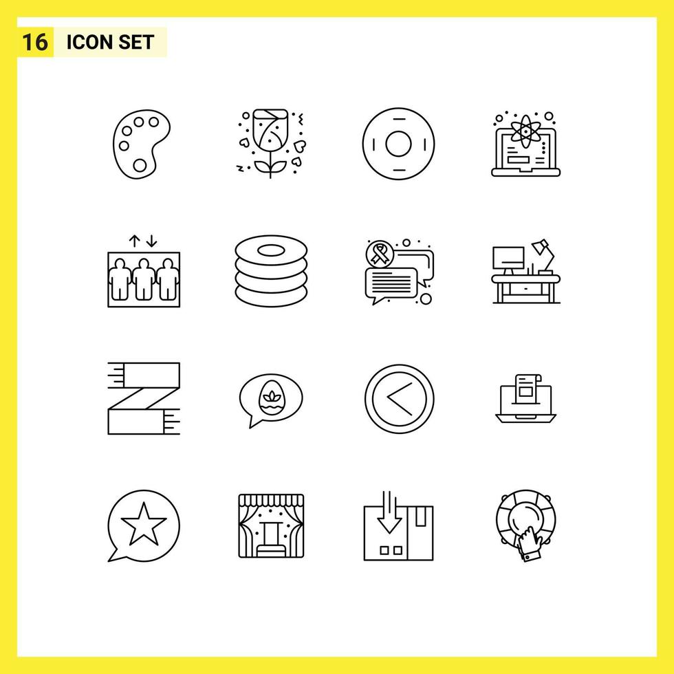 16 Universal Outlines Set for Web and Mobile Applications dish group symbolism elevator learn Editable Vector Design Elements