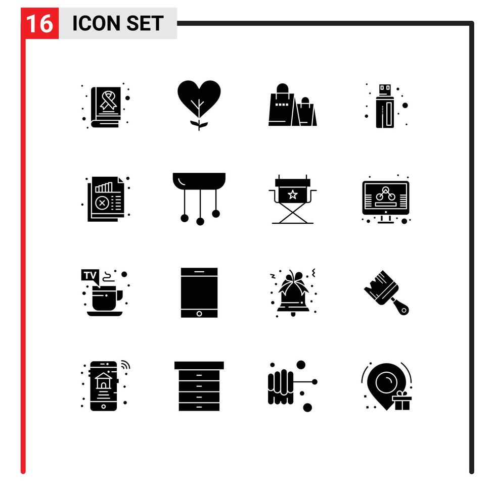 Set of 16 Modern UI Icons Symbols Signs for analysis usb plant connector shop Editable Vector Design Elements