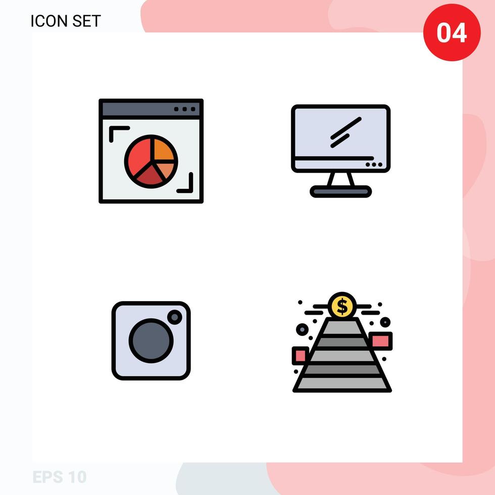 paquete de iconos de vector de stock de 4 signos y símbolos de línea para elementos de diseño de vector editables de foto de dispositivo de marketing de cámara de navegador