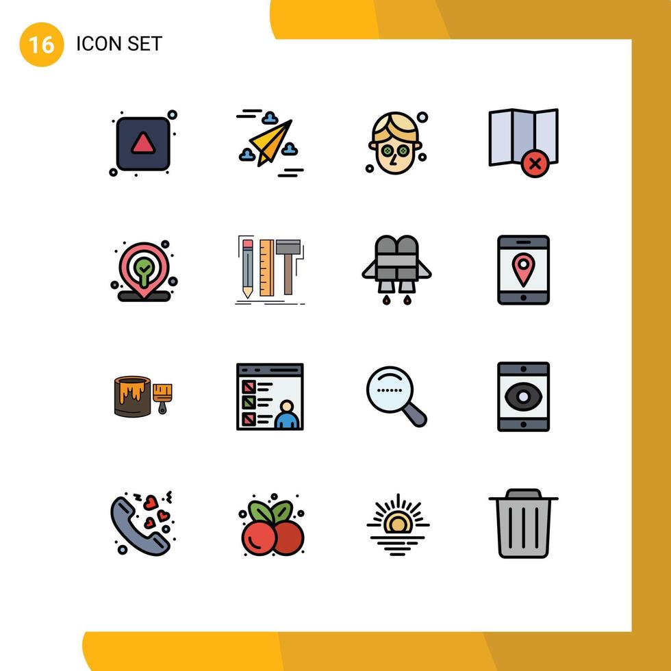 16 Universal Flat Color Filled Lines Set for Web and Mobile Applications design location cucumber web delete Editable Creative Vector Design Elements