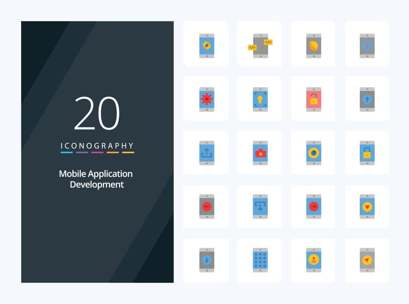 20 Mobile Application Development Flat Color icon for presentation vector