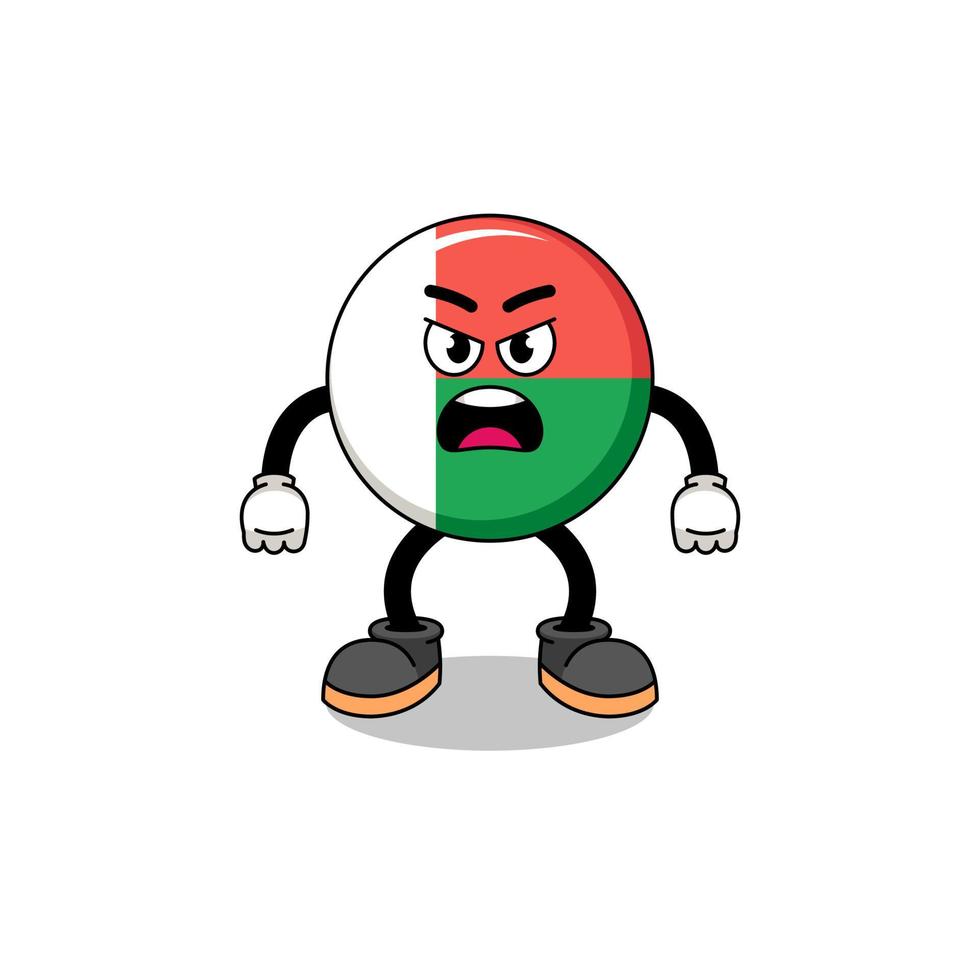 madagascar flag cartoon illustration with angry expression vector
