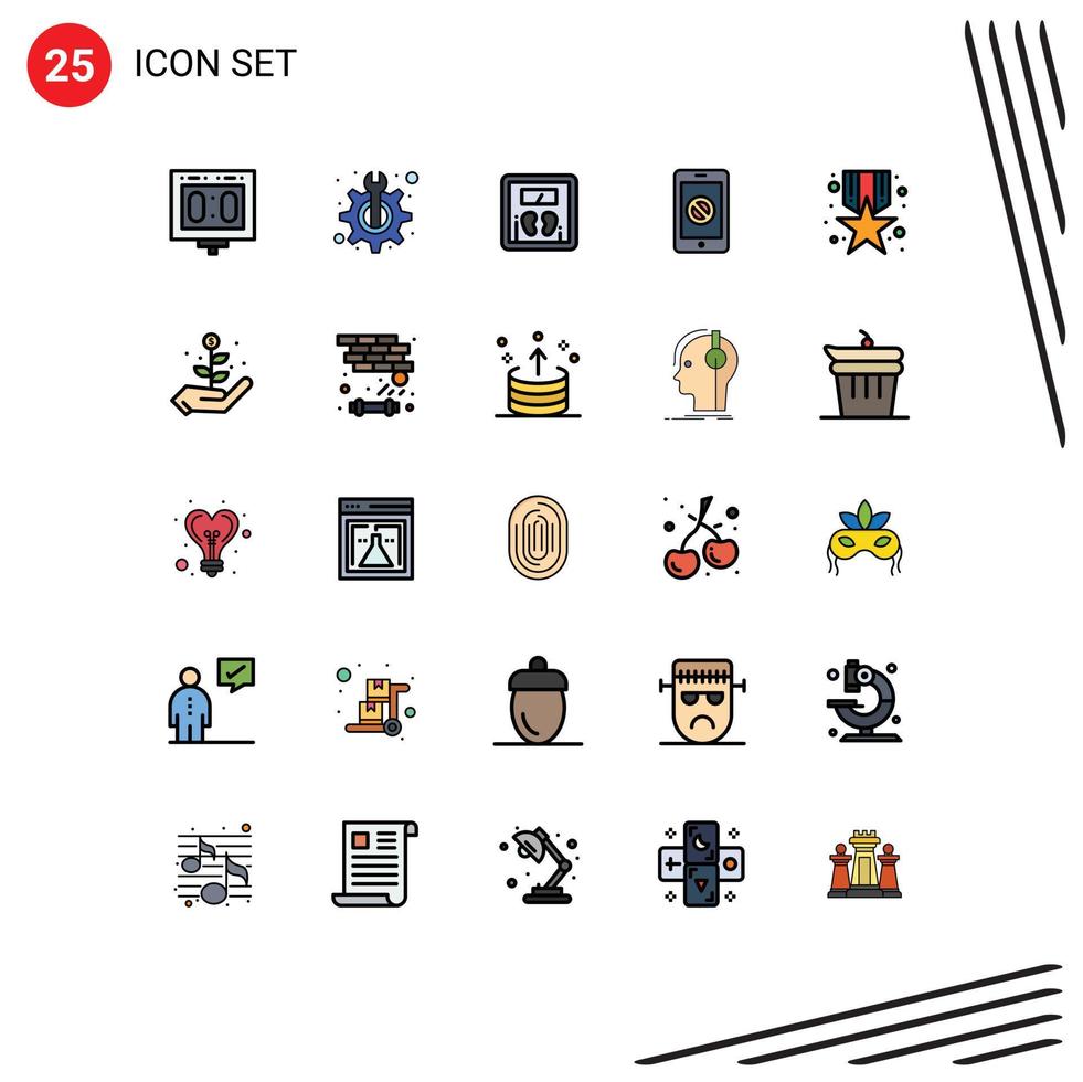 25 Universal Filled line Flat Colors Set for Web and Mobile Applications no mobile phone fix cell machine Editable Vector Design Elements