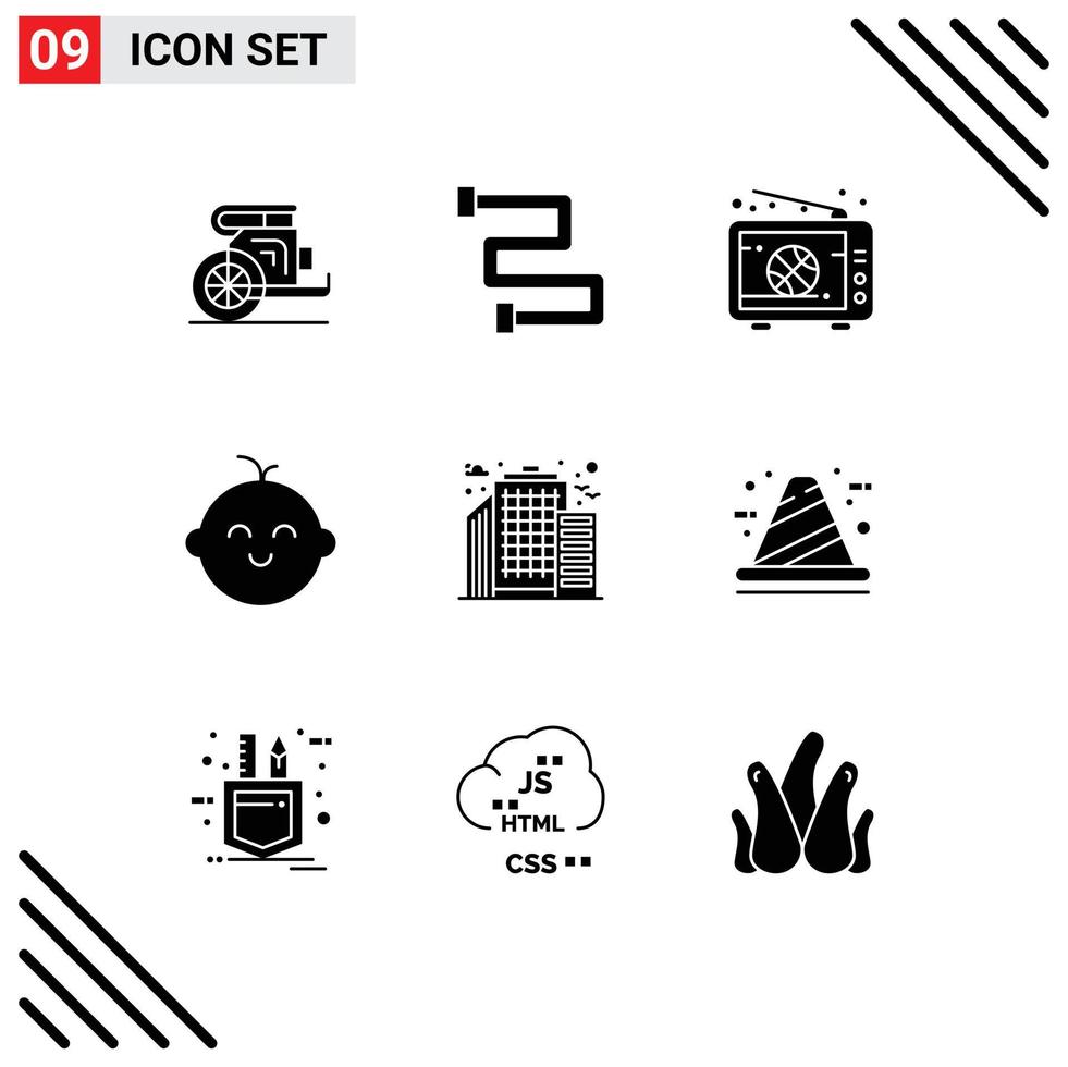 Pictogram Set of 9 Simple Solid Glyphs of city newborn broadcast child tv Editable Vector Design Elements