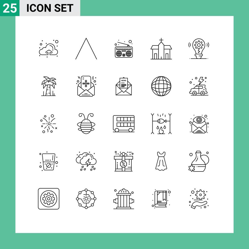 User Interface Pack of 25 Basic Lines of setting idea radio bulb historic Editable Vector Design Elements