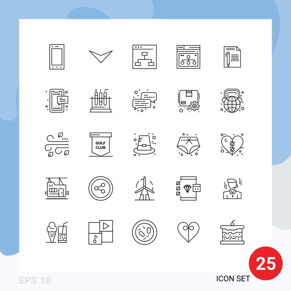 Line Pack of 25 Universal Symbols of document website business web internet Editable Vector Design Elements