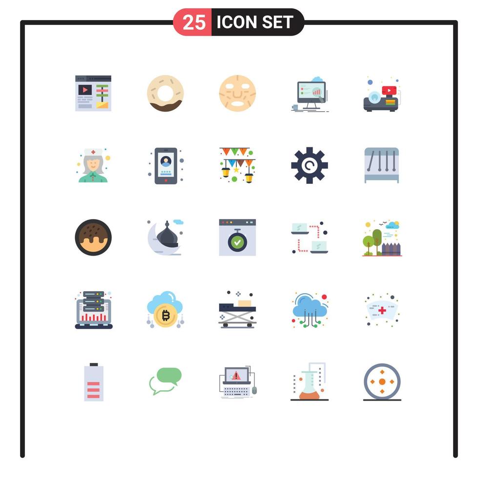 Pack of 25 creative Flat Colors of presentation statistics face laptop board Editable Vector Design Elements