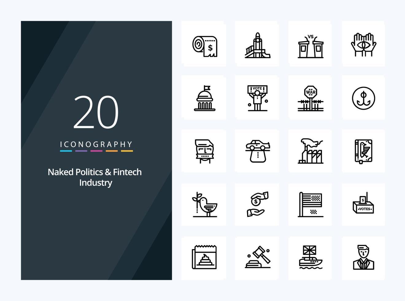 20 Naked Politics And Fintech Industry Outline icon for presentation vector