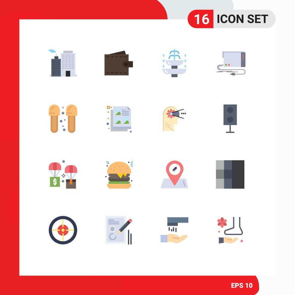 Pictogram Set of 16 Simple Flat Colors of interface card wallet audio tourism Editable Pack of Creative Vector Design Elements