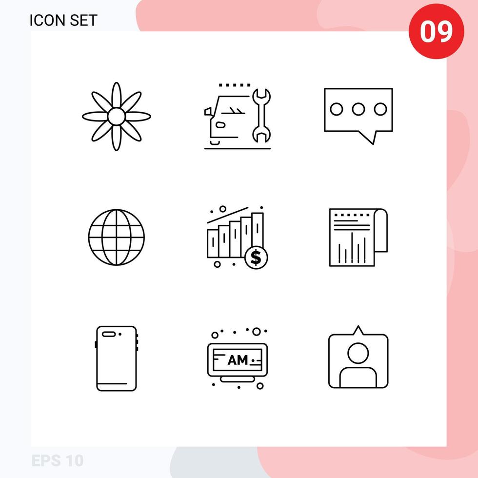 User Interface Pack of 9 Basic Outlines of business chart hint medical map Editable Vector Design Elements