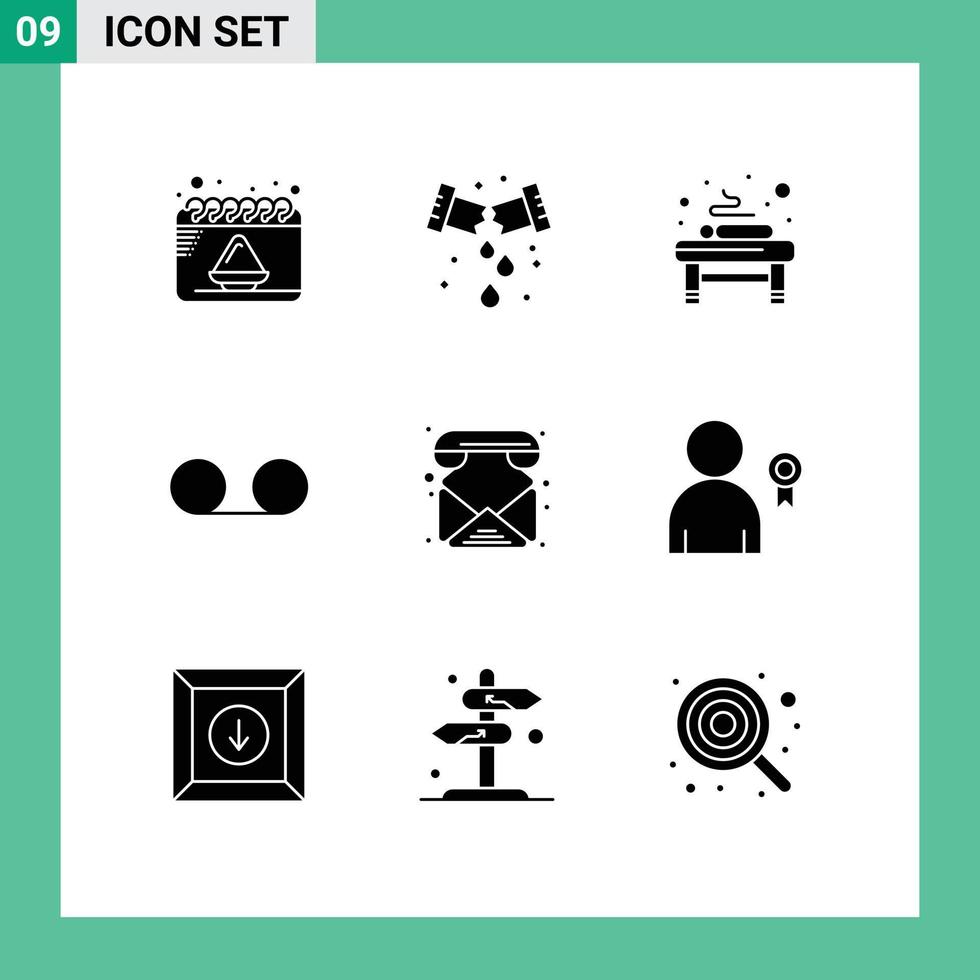 9 User Interface Solid Glyph Pack of modern Signs and Symbols of phone contacts bed voice mail Editable Vector Design Elements