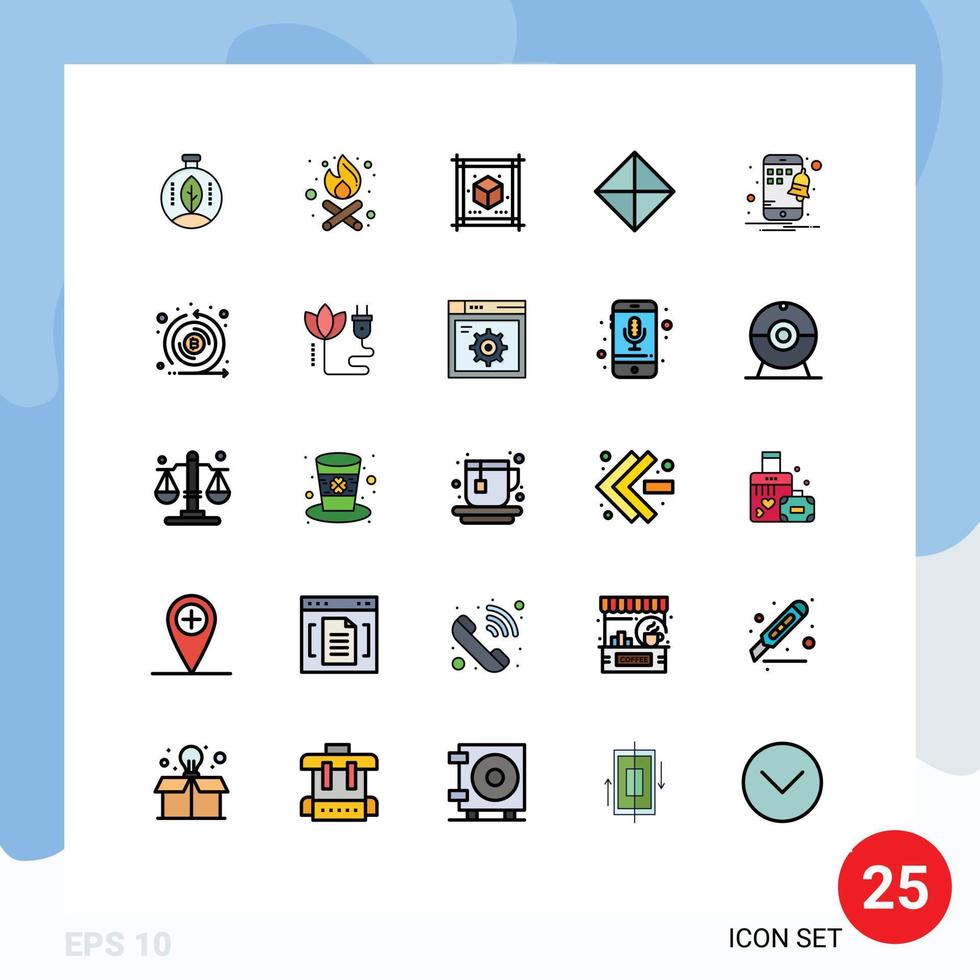 conjunto de pictogramas de 25 colores planos de línea llena simple de símbolos de documentos móviles de teléfonos inteligentes que firman elementos de diseño de vectores editables