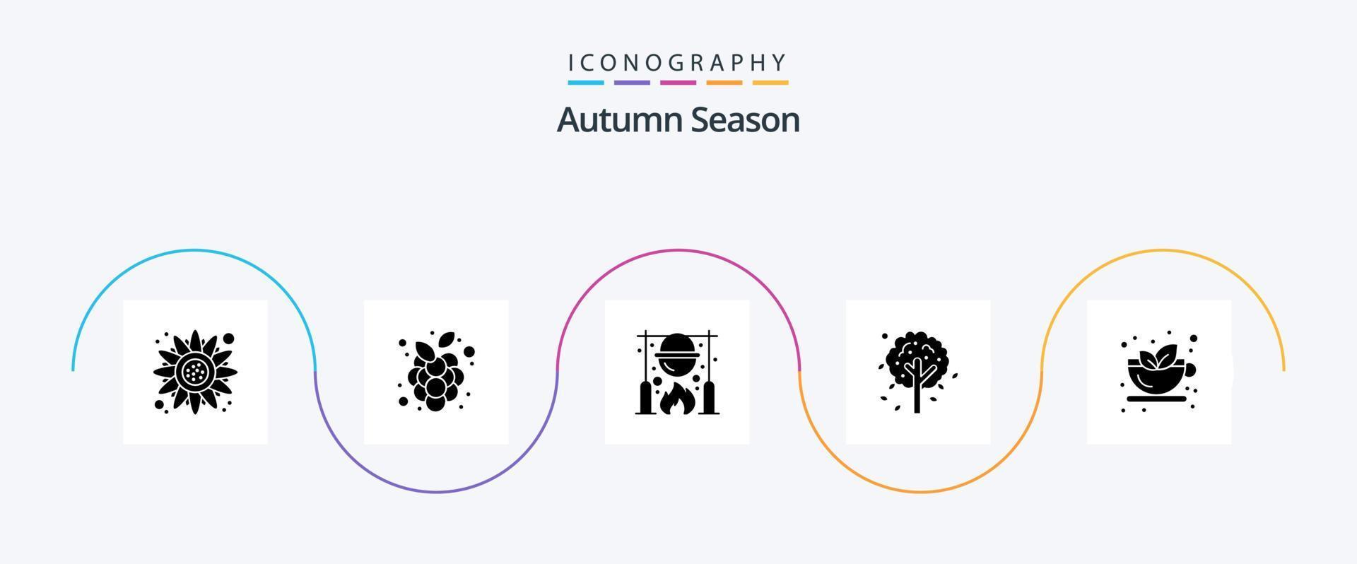 Autumn Glyph 5 Icon Pack Including drink. tree. autumn. leaf. cooking vector