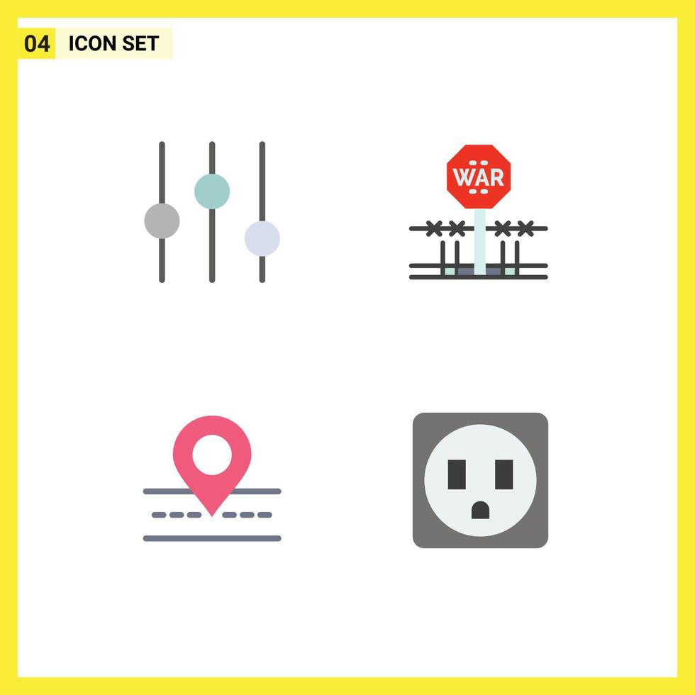 Modern Set of 4 Flat Icons Pictograph of controls location combat occupation map Editable Vector Design Elements