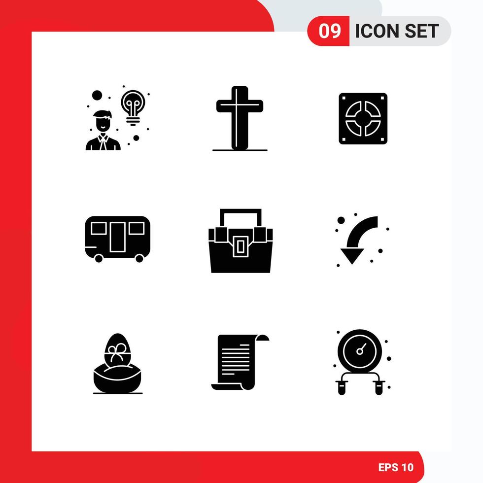 User Interface Pack of 9 Basic Solid Glyphs of box wagon extractor travel caravan Editable Vector Design Elements