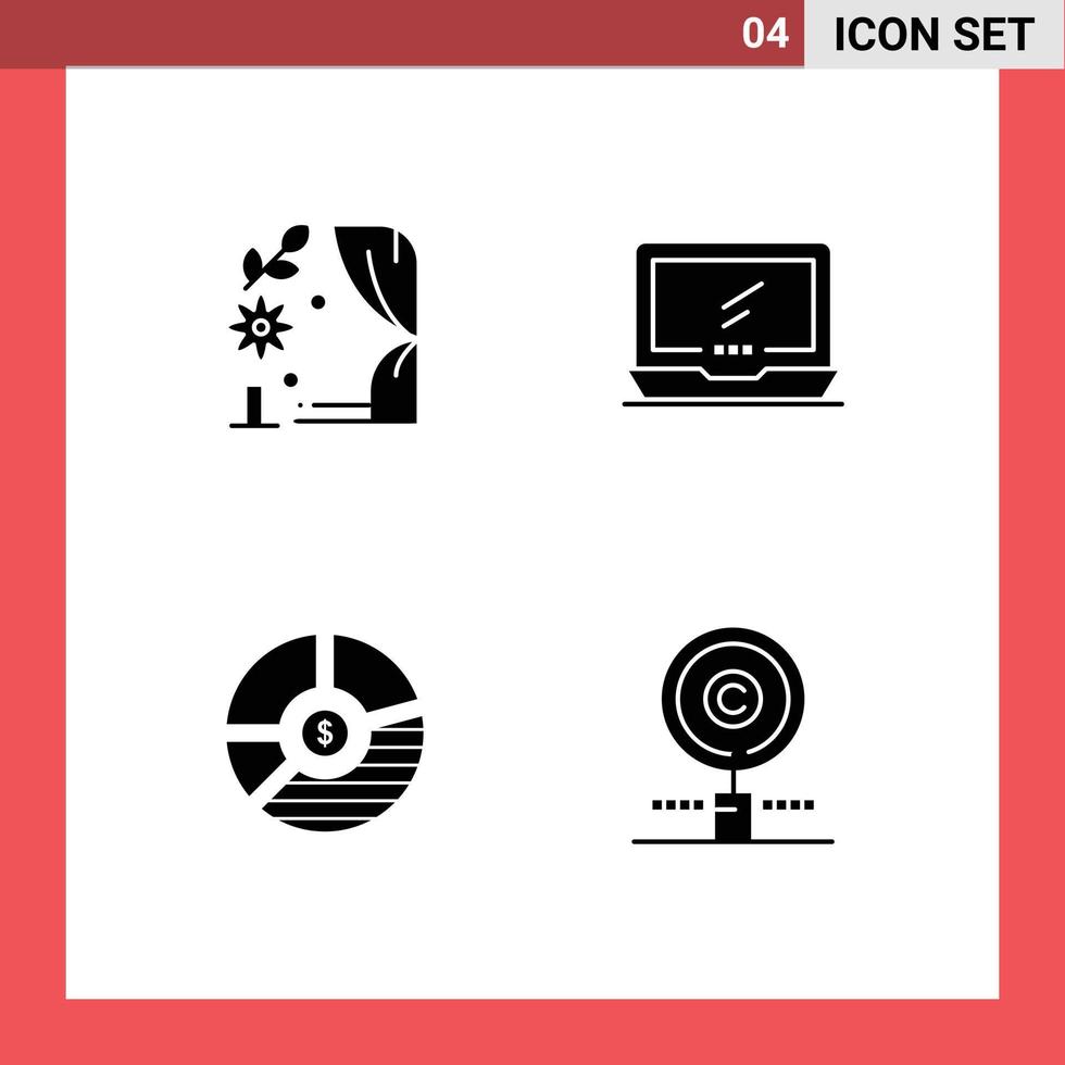 Group of 4 Solid Glyphs Signs and Symbols for arch chart heart device bar Editable Vector Design Elements