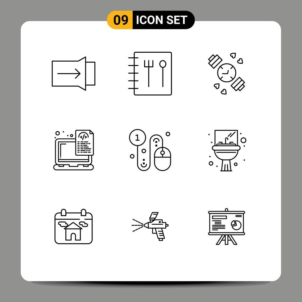 Universal Icon Symbols Group of 9 Modern Outlines of pay per click click device buy coding Editable Vector Design Elements