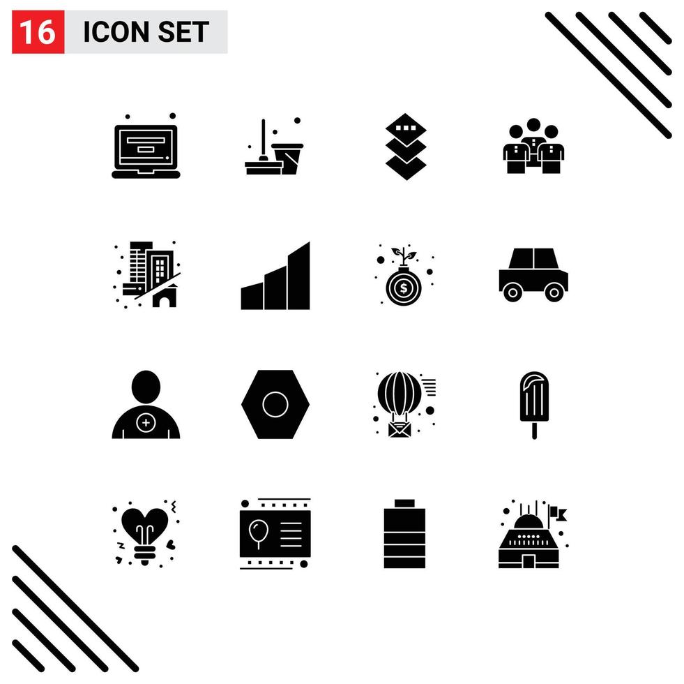 Modern Set of 16 Solid Glyphs and symbols such as workgroup protection design people business Editable Vector Design Elements