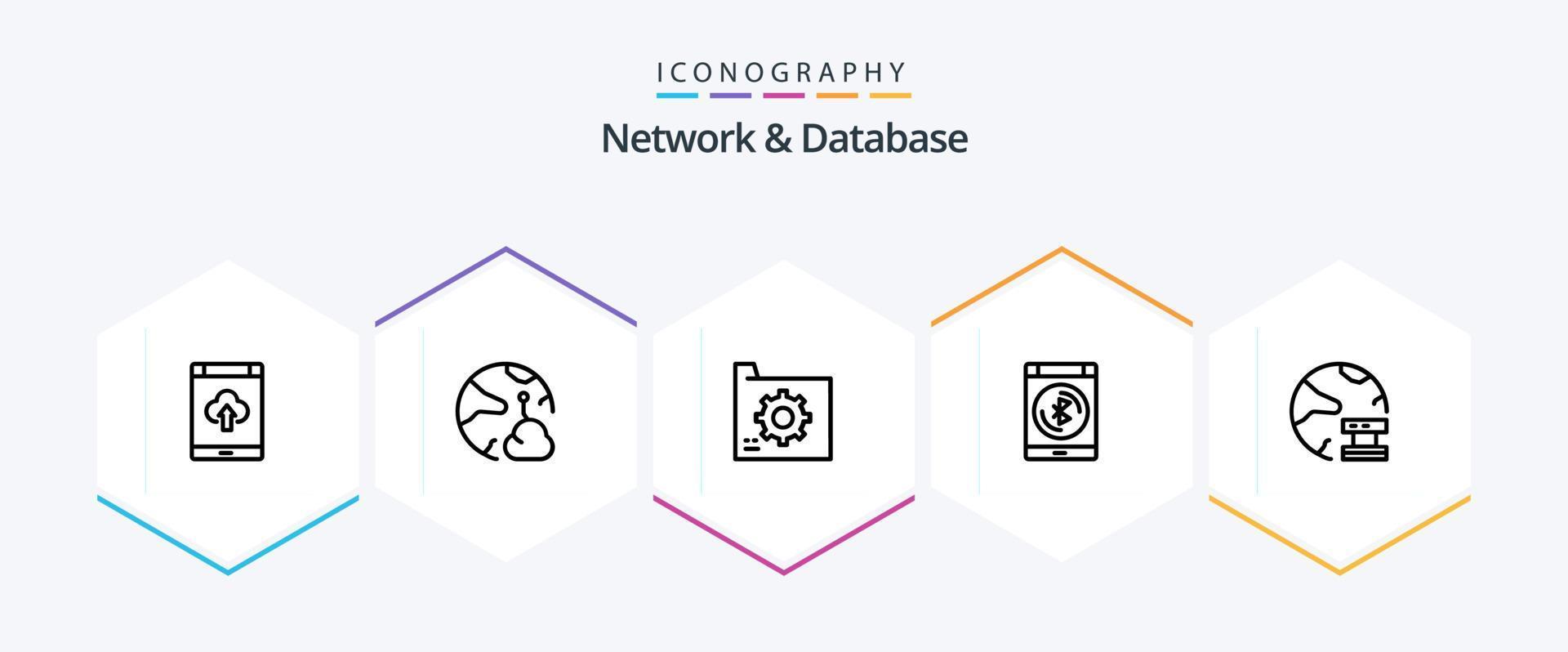 Network And Database 25 Line icon pack including data. bluetooth. networking. file. database vector